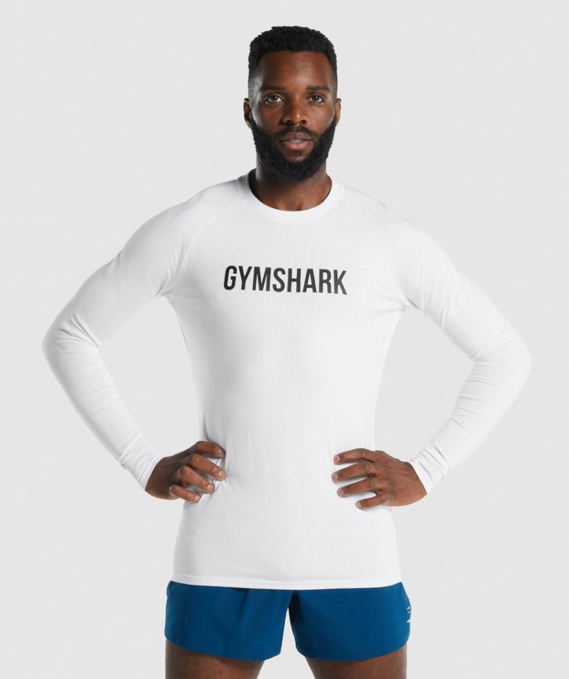 Camiseta Gymshark Apollo Long Sleeve Hombre Blancas | ES8714-IK