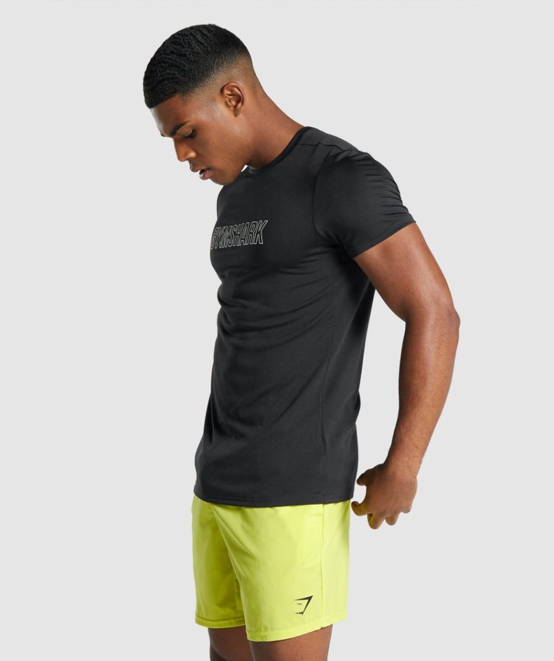 Camiseta Gymshark Arrival Estampadas Hombre Negras | ES9584-RQ