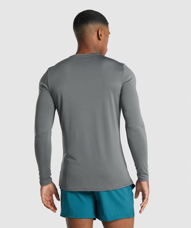 Camiseta Gymshark Arrival Long Sleeve Estampadas Hombre Gris | ES0492-IE