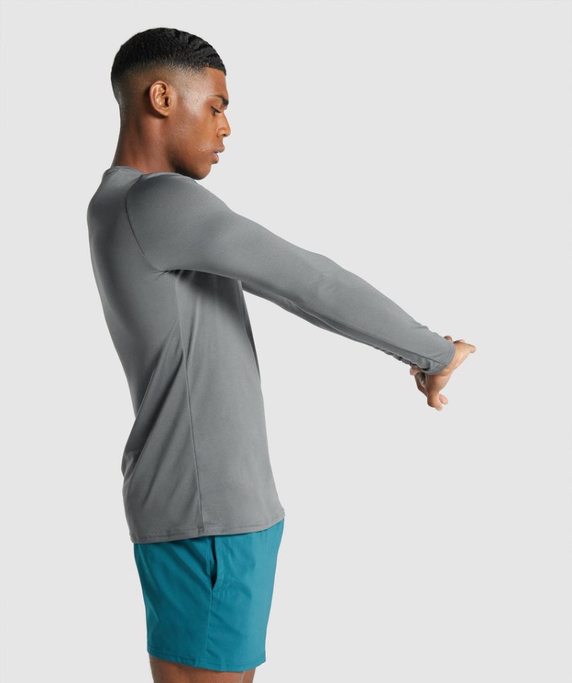 Camiseta Gymshark Arrival Long Sleeve Estampadas Hombre Gris | ES0492-IE