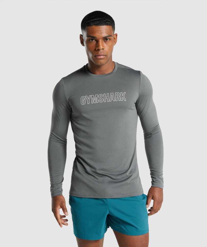 Camiseta Gymshark Arrival Long Sleeve Estampadas Hombre Gris | ES0492-IE