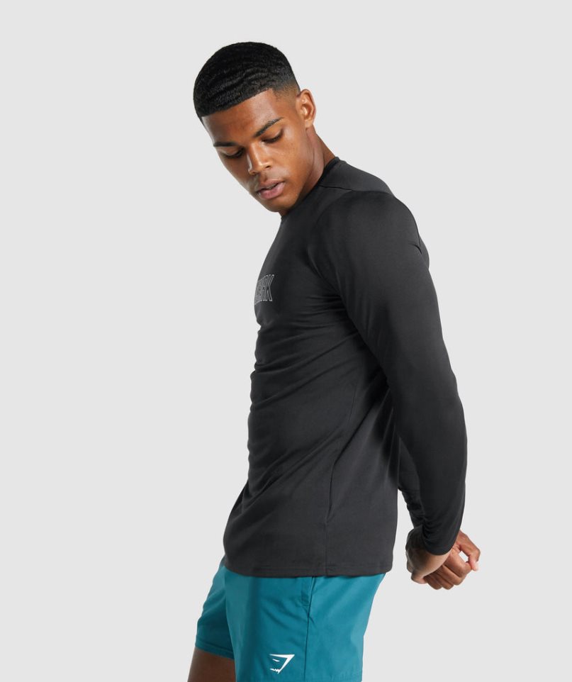 Camiseta Gymshark Arrival Long Sleeve Estampadas Hombre Negras | ES4276-OY