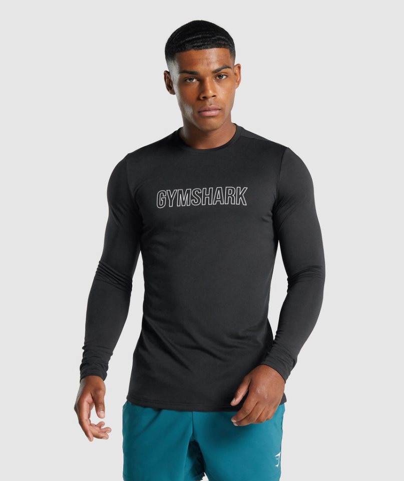 Camiseta Gymshark Arrival Long Sleeve Estampadas Hombre Negras | ES4276-OY