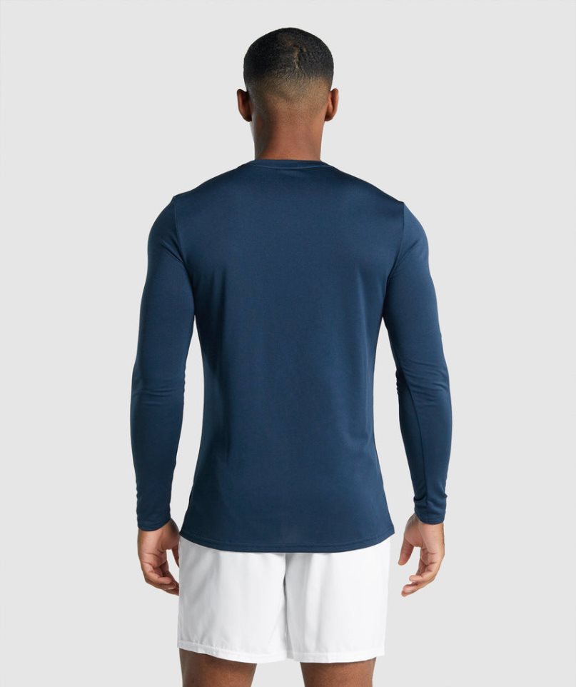 Camiseta Gymshark Arrival Long Sleeve Estampadas Hombre Azul Marino | ES4873-RB