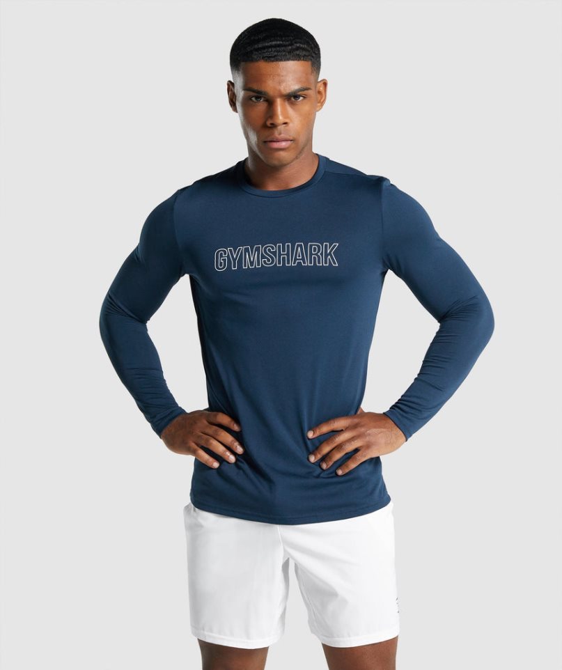 Camiseta Gymshark Arrival Long Sleeve Estampadas Hombre Azul Marino | ES4873-RB