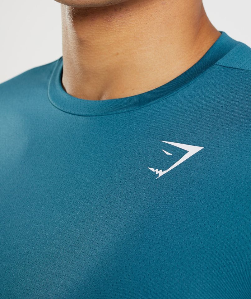 Camiseta Gymshark Arrival Long Sleeve Hombre Azules | ES6537-KF