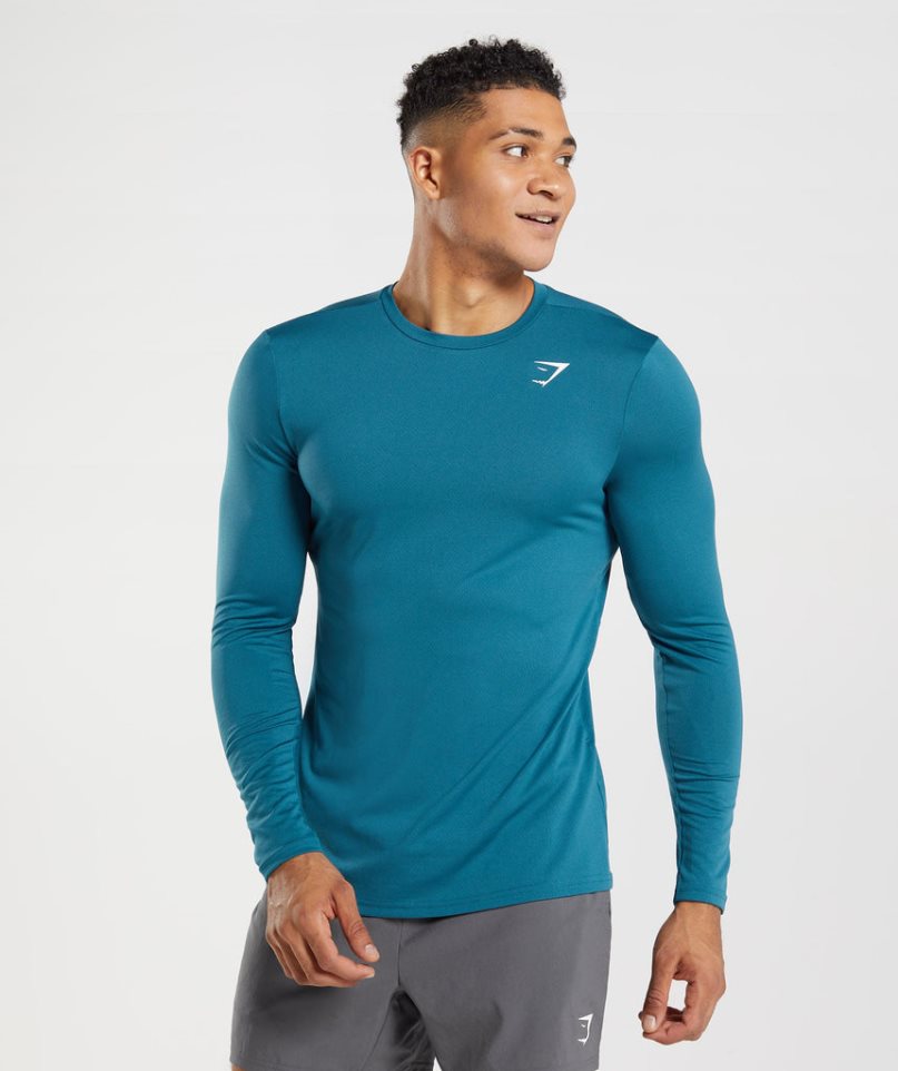 Camiseta Gymshark Arrival Long Sleeve Hombre Azules | ES6537-KF