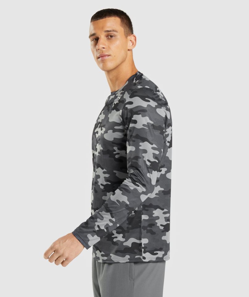 Camiseta Gymshark Arrival Long Sleeve Hombre Camuflaje | ES9184-DN