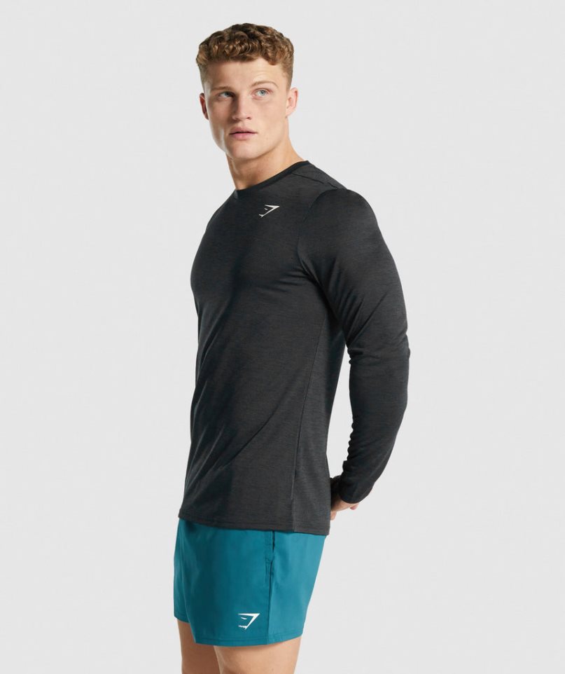 Camiseta Gymshark Arrival Marl Long Sleeve Hombre Negras | ES5418-TY