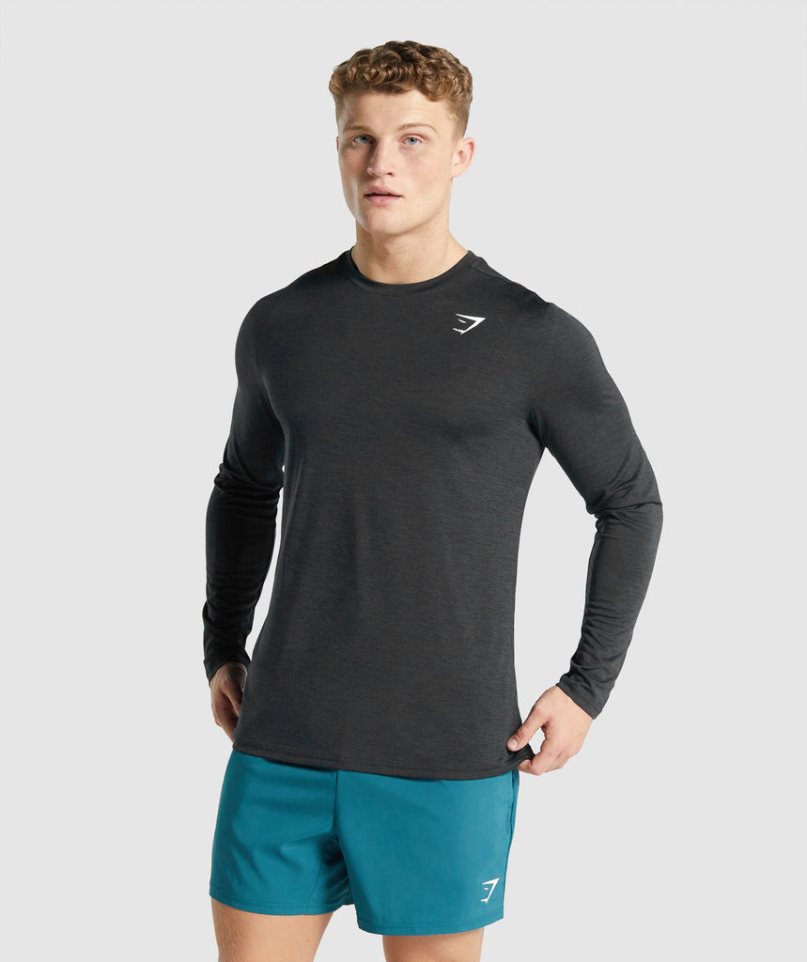 Camiseta Gymshark Arrival Marl Long Sleeve Hombre Negras | ES5418-TY