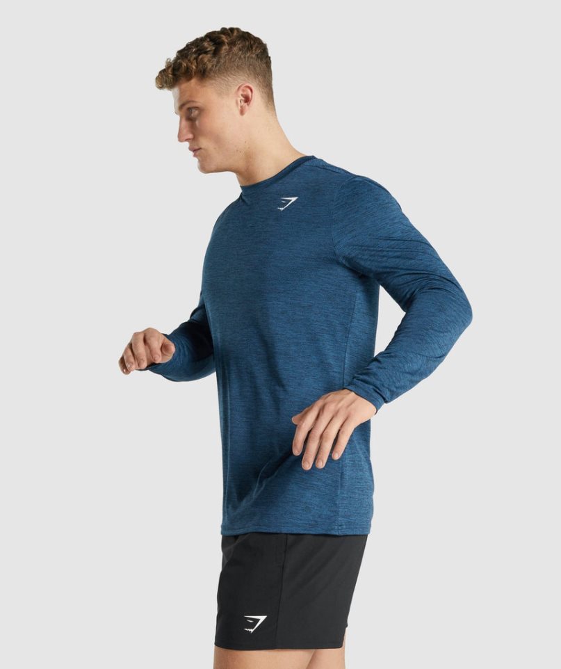 Camiseta Gymshark Arrival Marl Long Sleeve Hombre Azul Marino | ES9786-IB