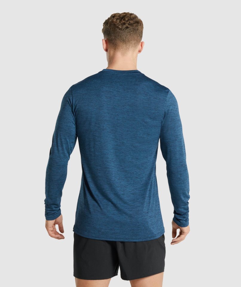 Camiseta Gymshark Arrival Marl Long Sleeve Hombre Azul Marino | ES9786-IB