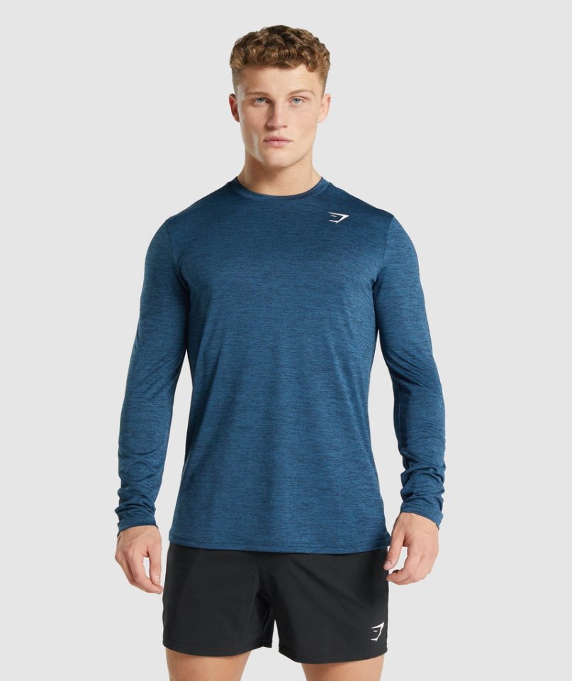 Camiseta Gymshark Arrival Marl Long Sleeve Hombre Azul Marino | ES9786-IB