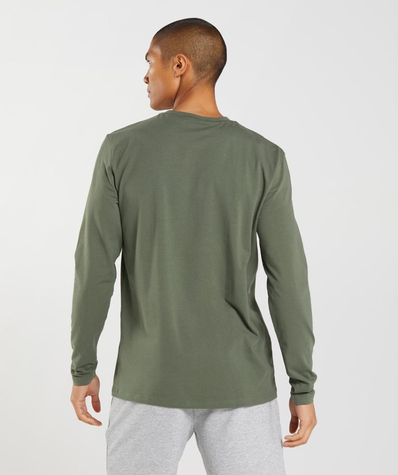 Camiseta Gymshark Block Long Sleeve Hombre Verde Oliva | ES9763-WX