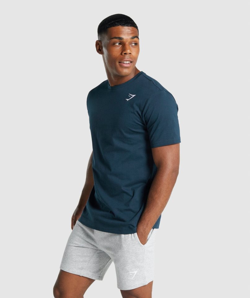 Camiseta Gymshark Crest Hombre Azul Marino | ES5382-JN