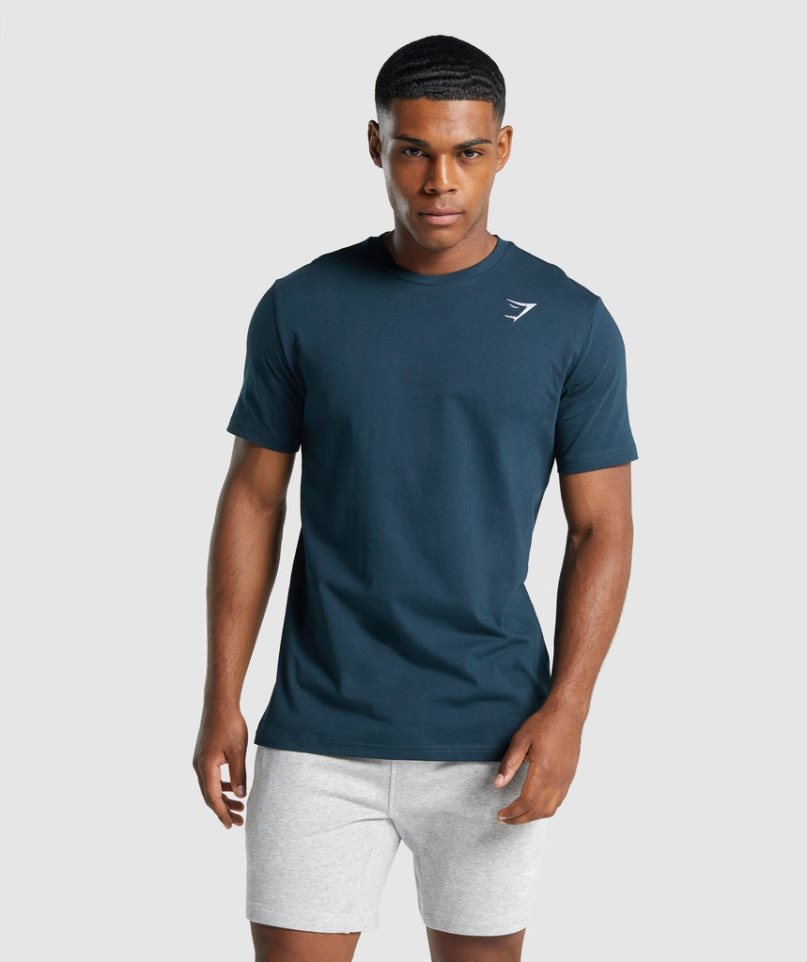 Camiseta Gymshark Crest Hombre Azul Marino | ES5382-JN