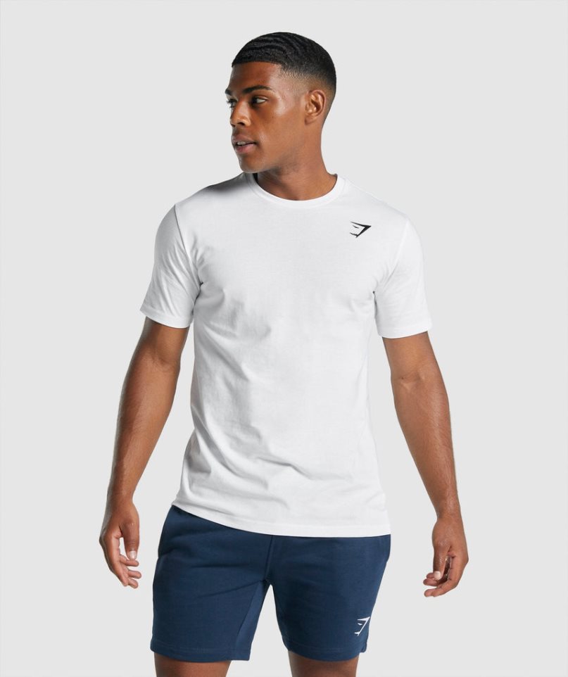 Camiseta Gymshark Crest Hombre Blancas | ES9164-BN