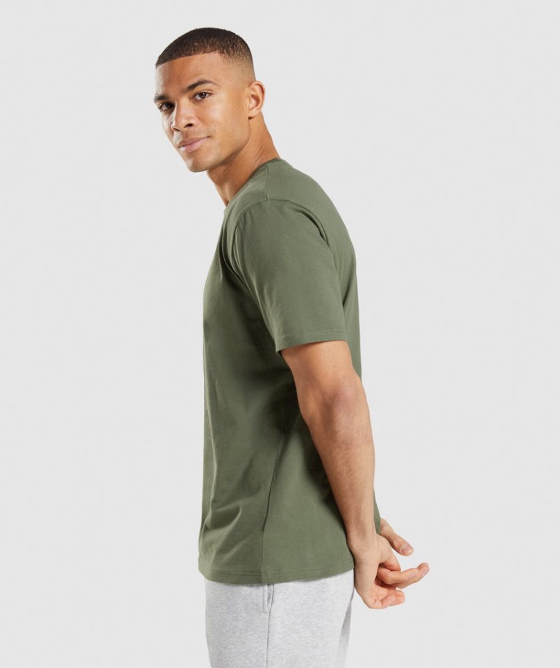 Camiseta Gymshark Crest Hombre Verde Oliva | ES5694-TN