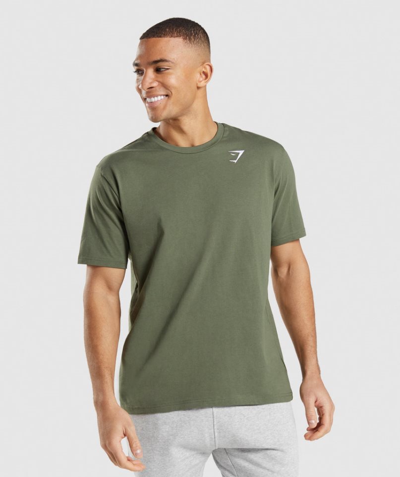 Camiseta Gymshark Crest Hombre Verde Oliva | ES5694-TN