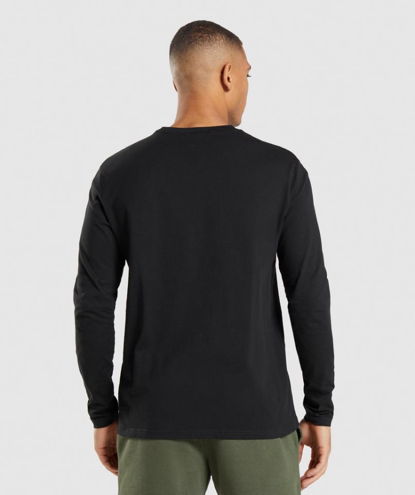 Camiseta Gymshark Crest Long Sleeve Hombre Negras | ES8360-VH