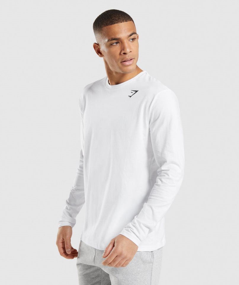 Camiseta Gymshark Crest Long Sleeve Hombre Blancas | ES9618-JZ