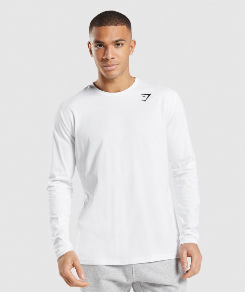 Camiseta Gymshark Crest Long Sleeve Hombre Blancas | ES9618-JZ