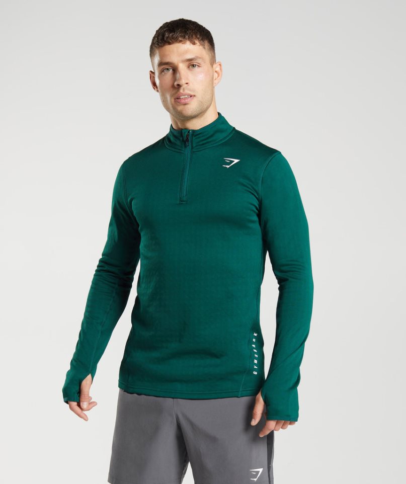 Camiseta Gymshark Deporte 1/4 Zip Hombre Verde | ES6321-LH