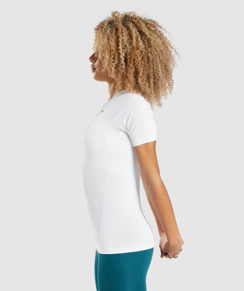 Camiseta Gymshark Entrenamiento Baselayer Mujer Blancas | ES7309-BY