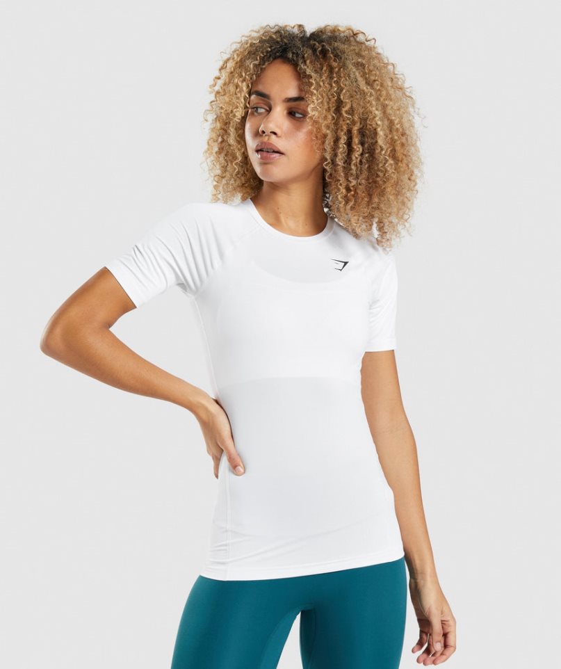 Camiseta Gymshark Entrenamiento Baselayer Mujer Blancas | ES7309-BY