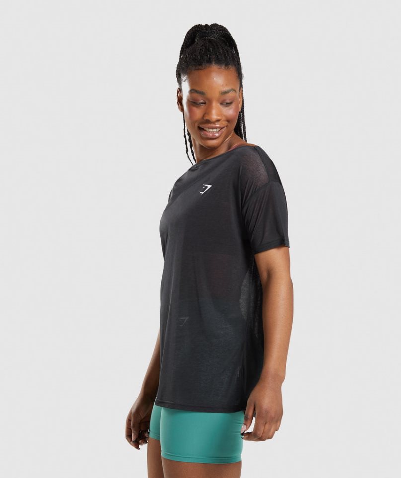 Camiseta Gymshark Entrenamiento Oversized Top Mujer Negras | ES1264-UZ