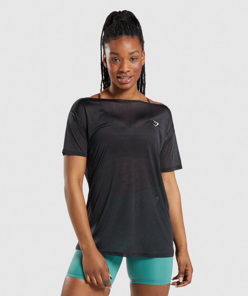 Camiseta Gymshark Entrenamiento Oversized Top Mujer Negras | ES1264-UZ