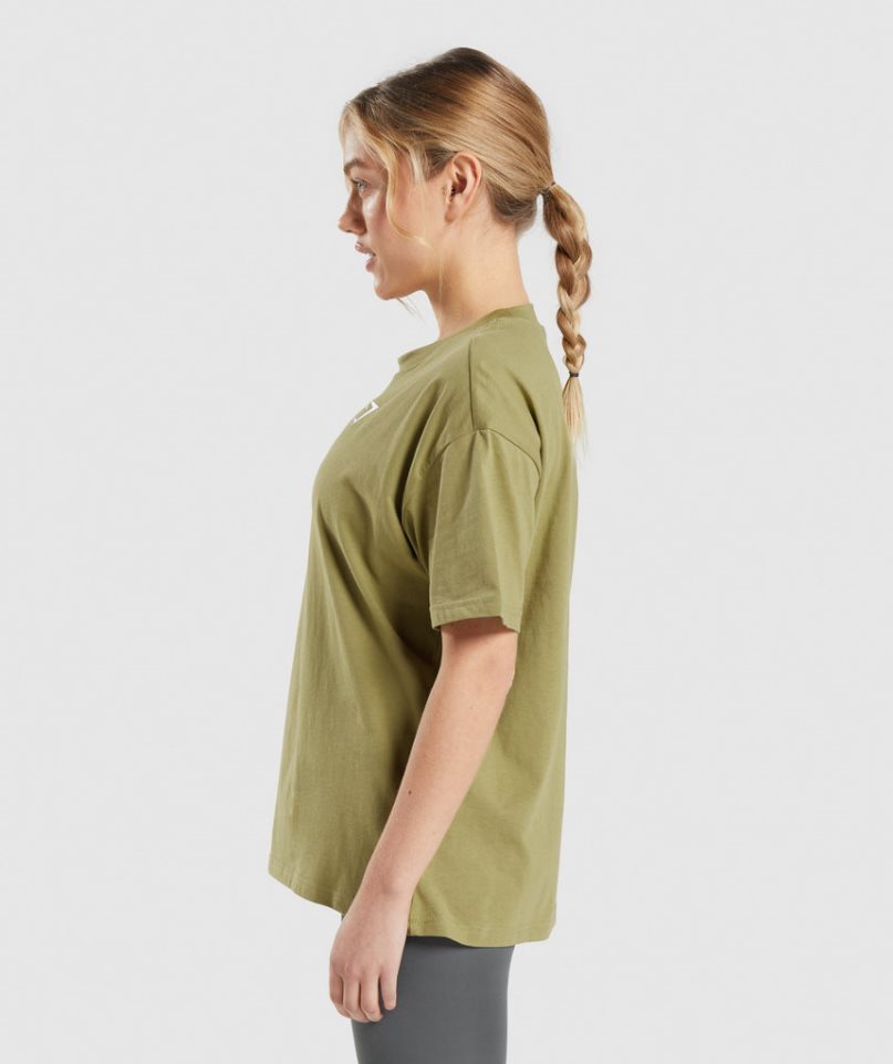 Camiseta Gymshark Entrenamiento Oversized Mujer Verde Oliva | ES1524-TO