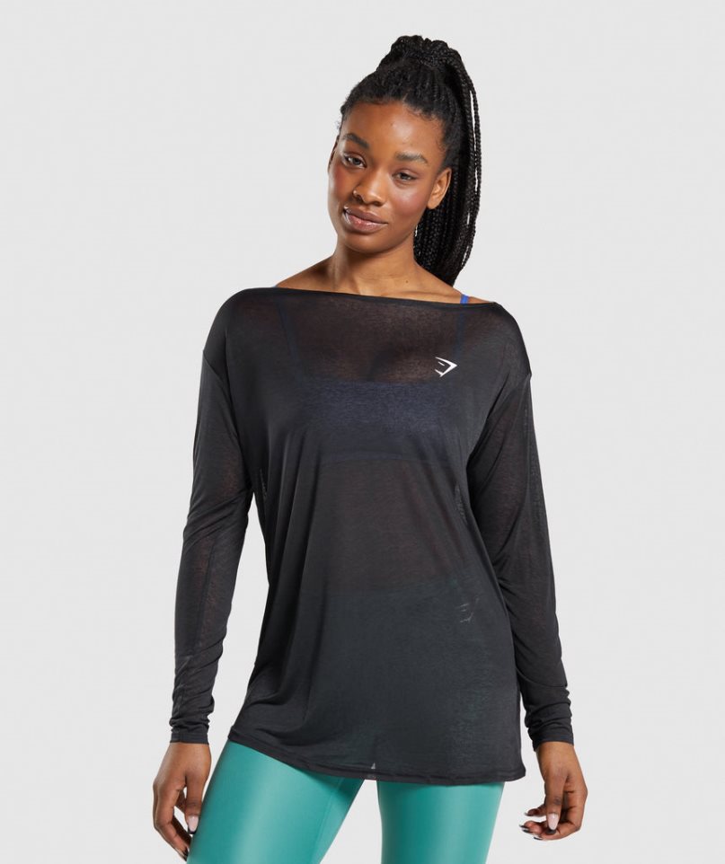 Camiseta Gymshark Entrenamiento Oversized Long Sleeve Tee Mujer Negras | ES4891-UF