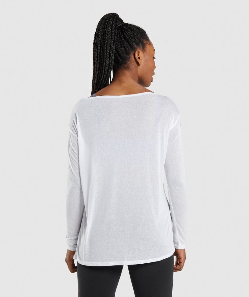 Camiseta Gymshark Entrenamiento Oversized Long Sleeve Top Mujer Blancas | ES5610-DR