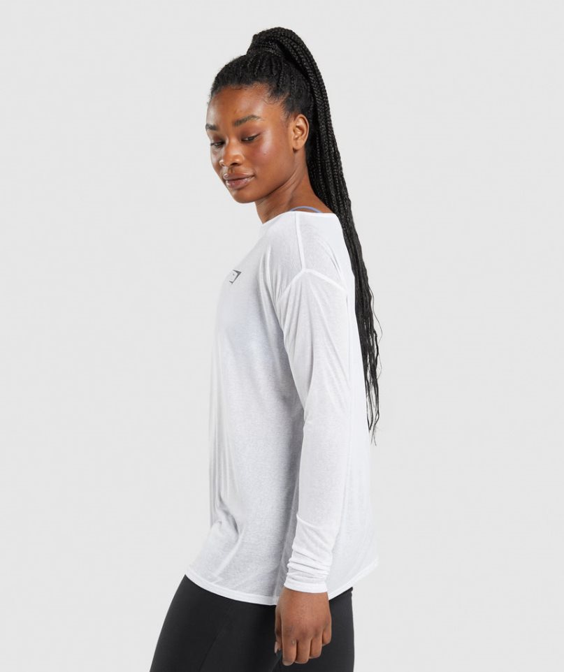 Camiseta Gymshark Entrenamiento Oversized Long Sleeve Top Mujer Blancas | ES5610-DR