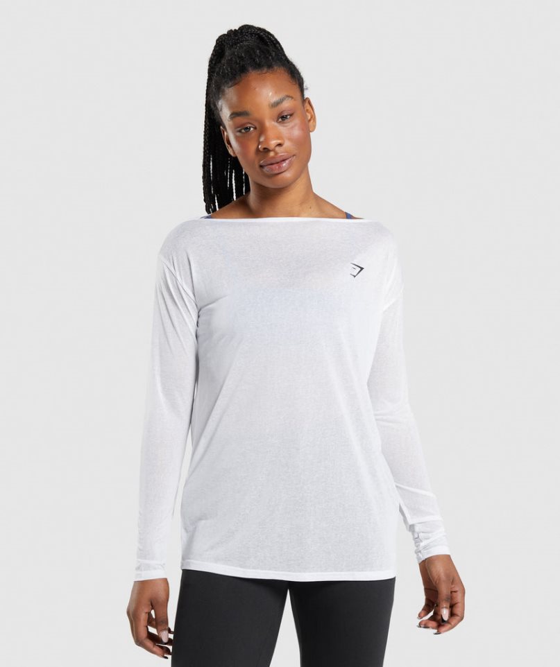 Camiseta Gymshark Entrenamiento Oversized Long Sleeve Top Mujer Blancas | ES5610-DR