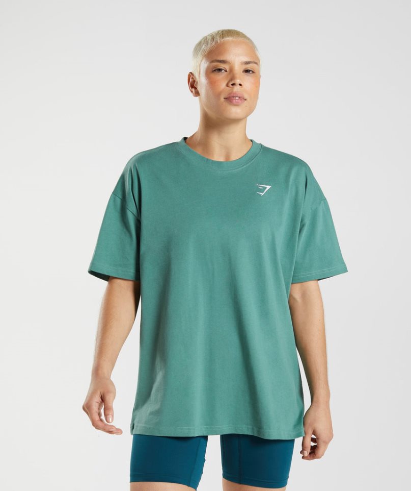 Camiseta Gymshark Entrenamiento Oversized Mujer Verde | ES8167-DA