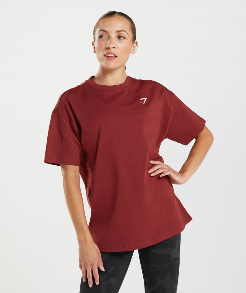 Camiseta Gymshark Entrenamiento Oversized Mujer Rojas | ES8453-UI