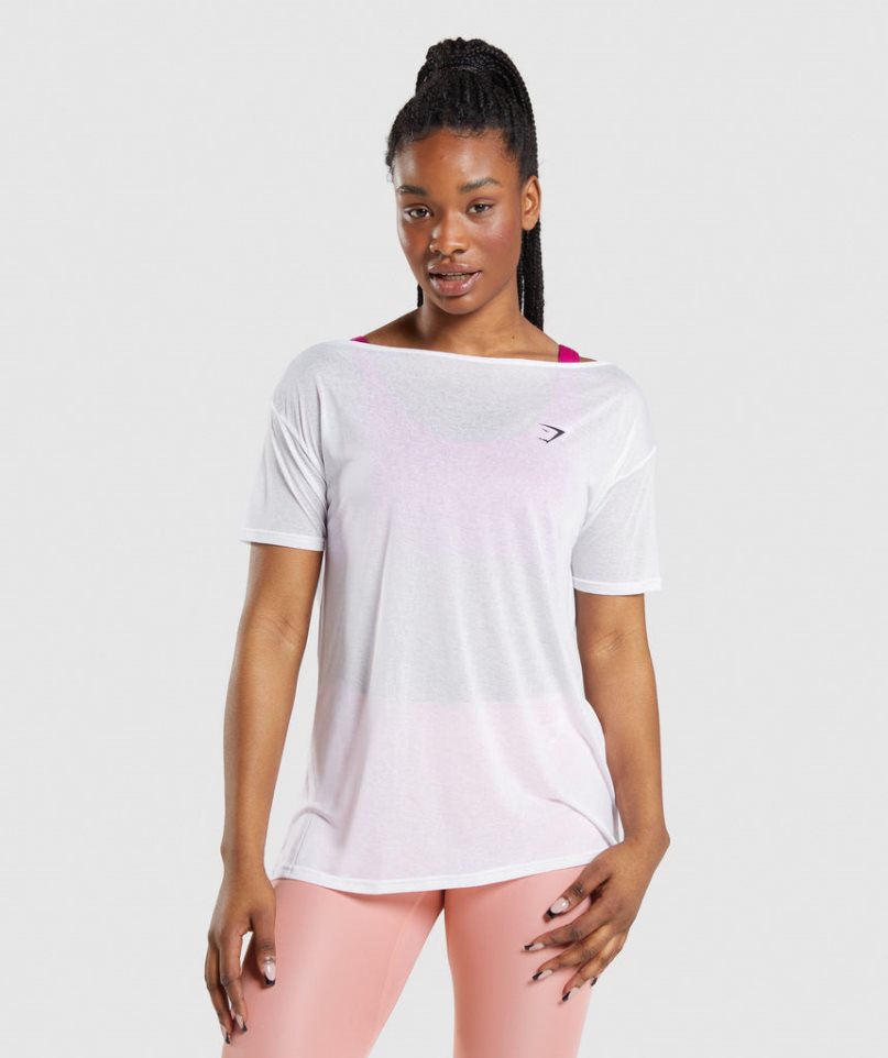 Camiseta Gymshark Entrenamiento Oversized Top Mujer Blancas | ES9015-AO