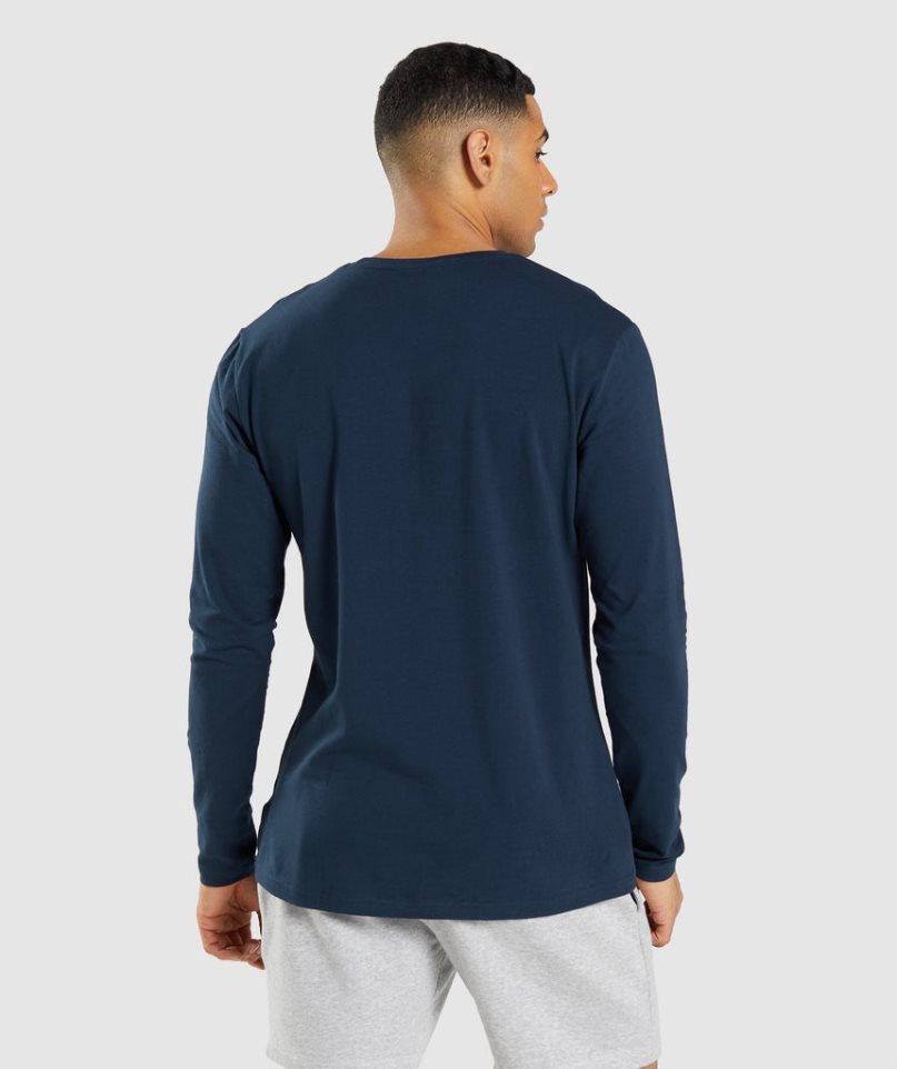 Camiseta Gymshark Essential Long Sleeve Hombre Azul Marino | ES2789-OC