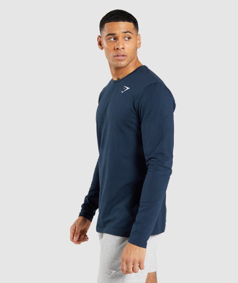 Camiseta Gymshark Essential Long Sleeve Hombre Azul Marino | ES2789-OC