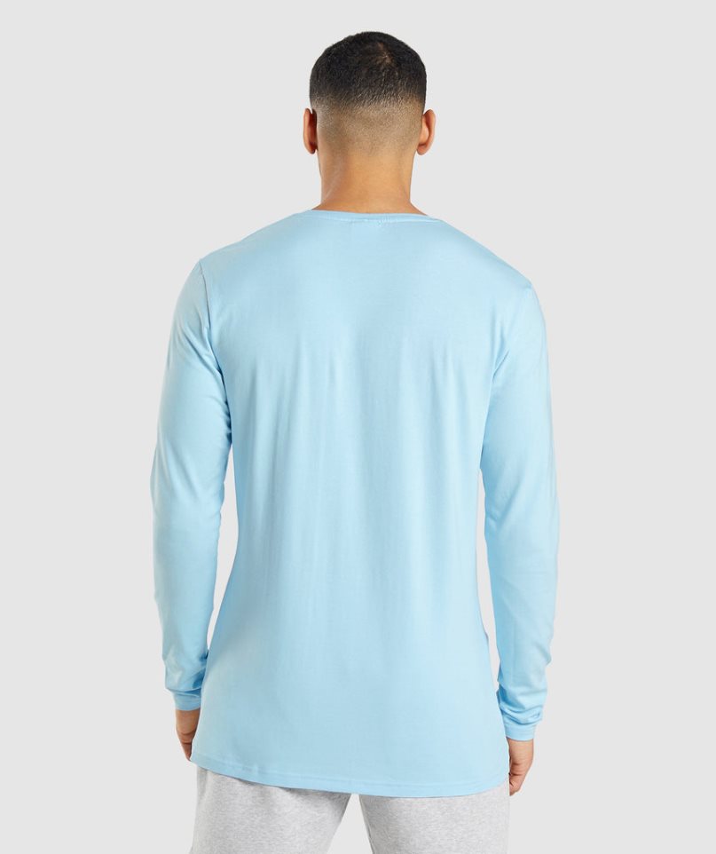 Camiseta Gymshark Essential Long Sleeve Hombre Azules Claro | ES5926-XN