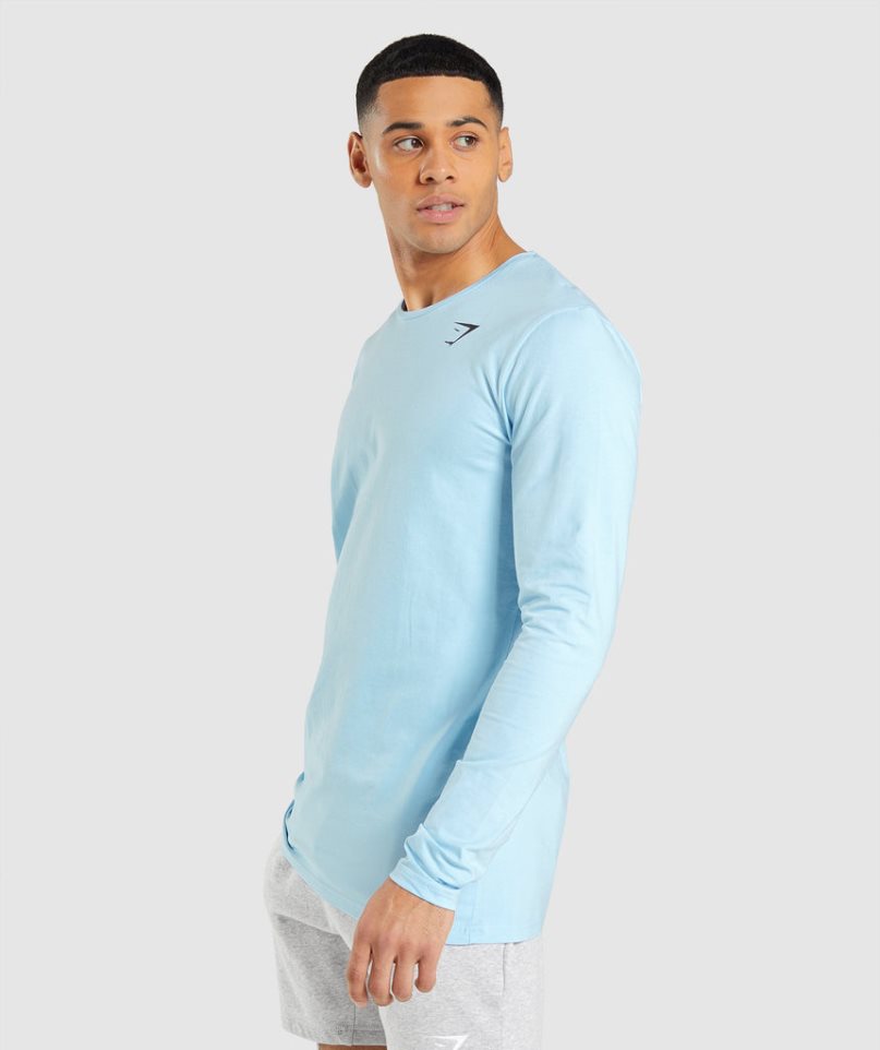 Camiseta Gymshark Essential Long Sleeve Hombre Azules Claro | ES5926-XN