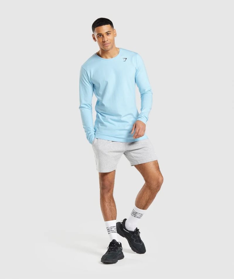 Camiseta Gymshark Essential Long Sleeve Hombre Azules Claro | ES5926-XN