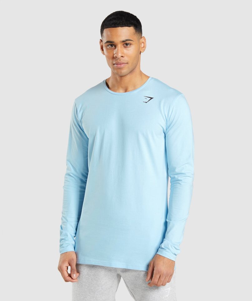 Camiseta Gymshark Essential Long Sleeve Hombre Azules Claro | ES5926-XN