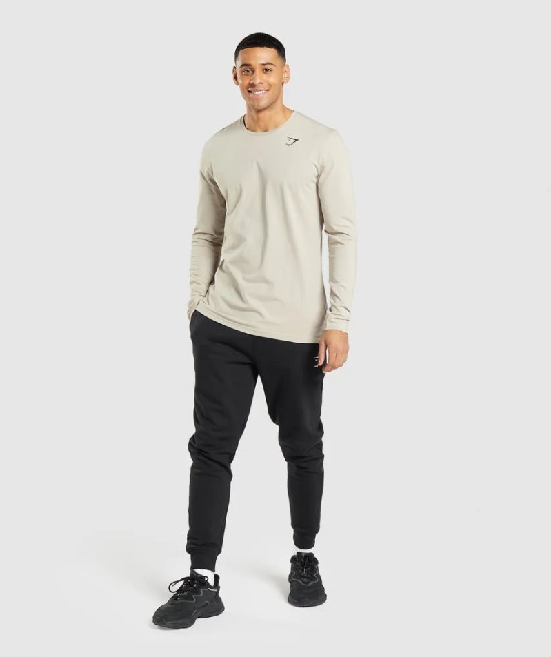 Camiseta Gymshark Essential Long Sleeve Hombre Beige | ES8193-IN