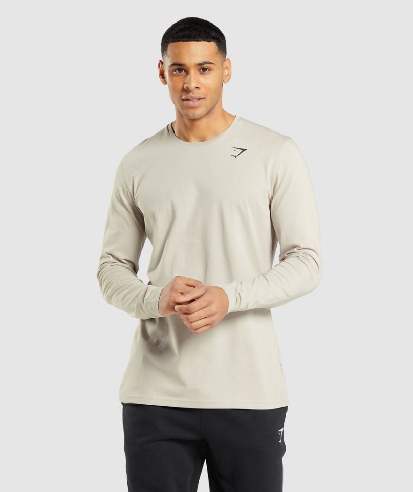 Camiseta Gymshark Essential Long Sleeve Hombre Beige | ES8193-IN