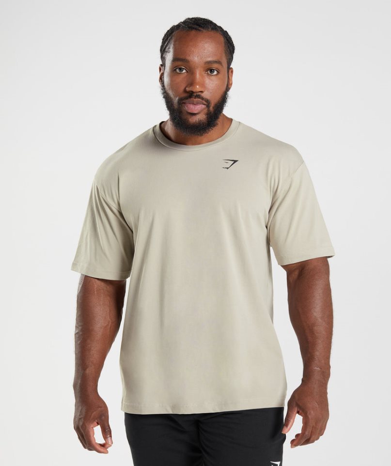 Camiseta Gymshark Essential Oversized Hombre Beige | ES0469-DO