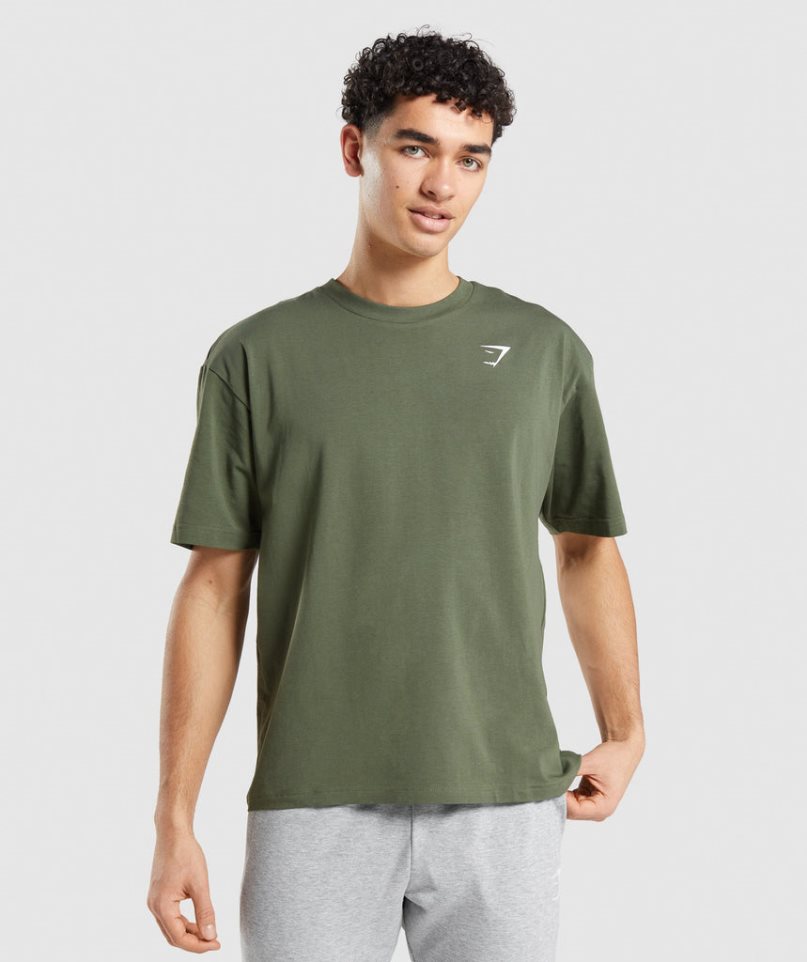 Camiseta Gymshark Essential Oversized Hombre Verde Oliva | ES4029-UQ