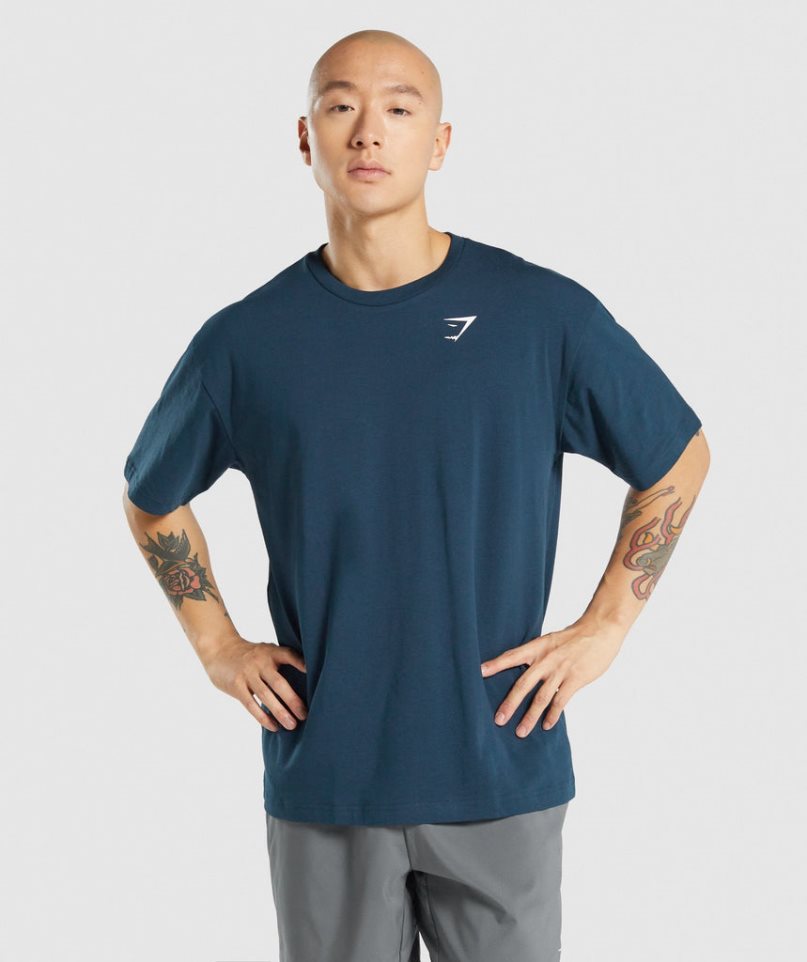 Camiseta Gymshark Essential Oversized Hombre Azul Marino | ES6803-HV